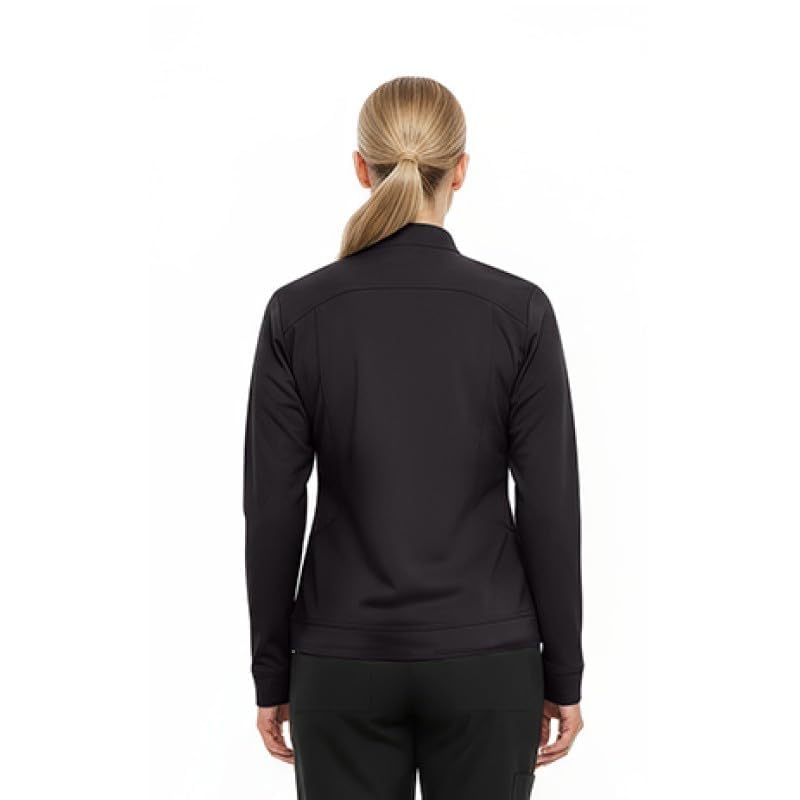 Natural Uniforms سترة سكراب بسحاب للنساء من يونيفورمات الطبيعية فائقة النعومة والمرونة (أسود، كبير) - Image 3